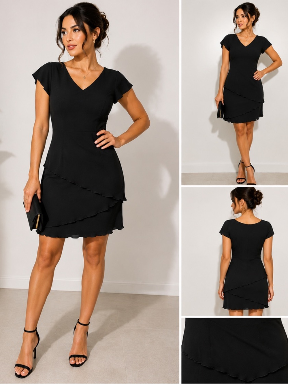 SL Fashions Black Layered V-Neck Mini Dress
